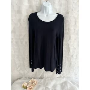 VTG Black Knit Bell Sleeve sweater Medium Silver GROMMETS Carmen Marc Valvo NWT